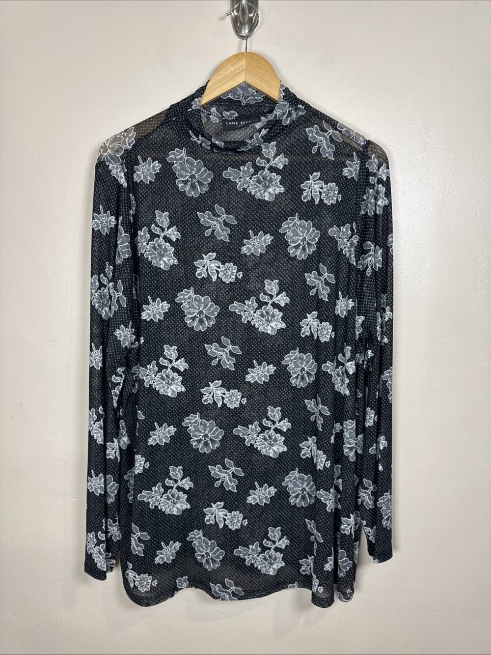 Lane Bryant Womens Blouse Top Mesh Sheer Long Sleeve 90s Y2K Layering Mock Neck